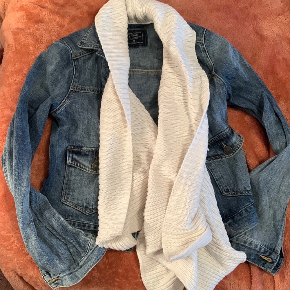 Abercrombie & Fitch Jean Jacket with Sweater Detail- XS